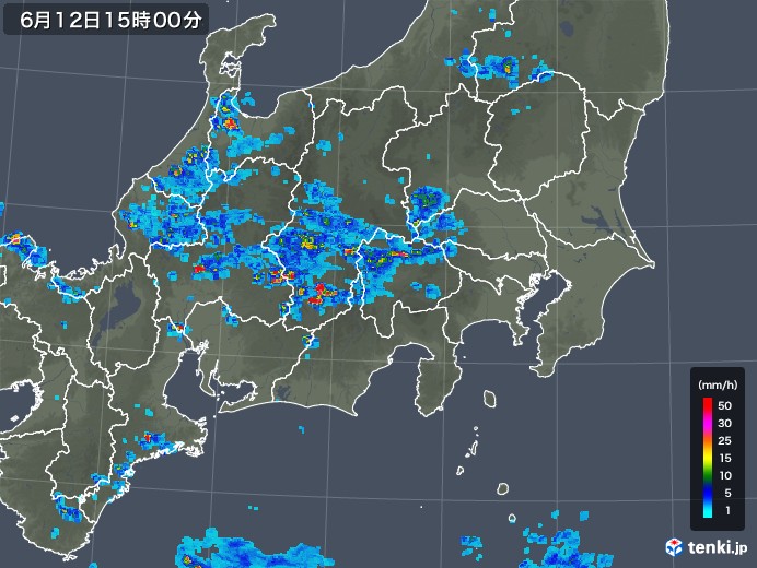 関東・甲信地方の雨雲レーダー(2019年06月12日)