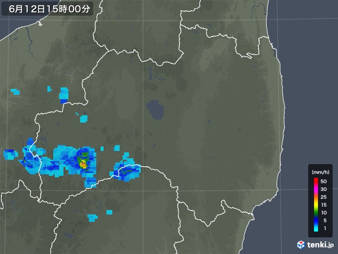 福島県の雨雲レーダー(2019年06月12日)