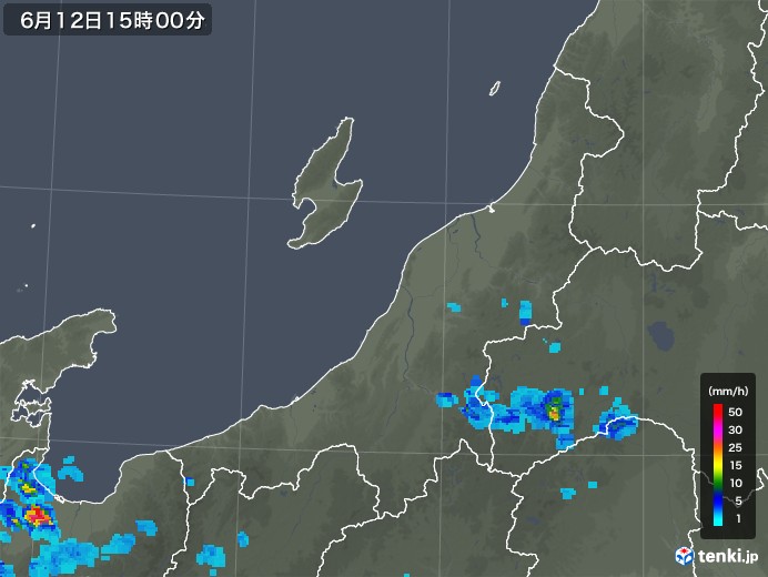 新潟県の雨雲レーダー(2019年06月12日)