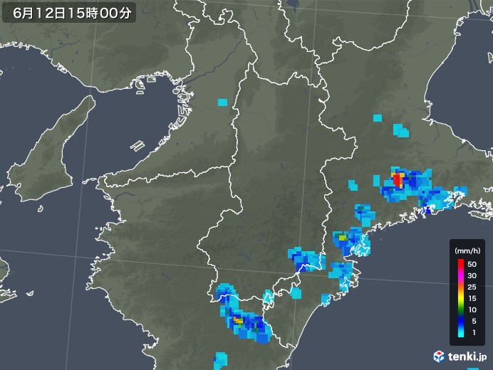 奈良県の雨雲レーダー(2019年06月12日)
