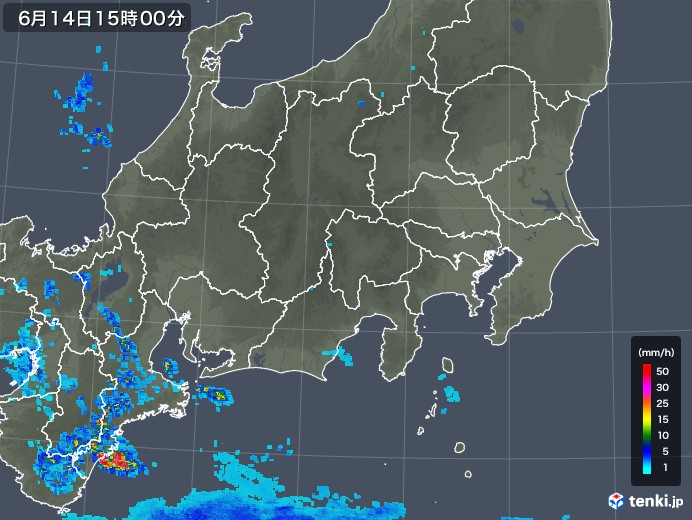 関東・甲信地方の雨雲レーダー(2019年06月14日)