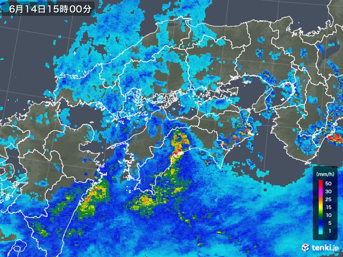 四国地方の雨雲レーダー(2019年06月14日)