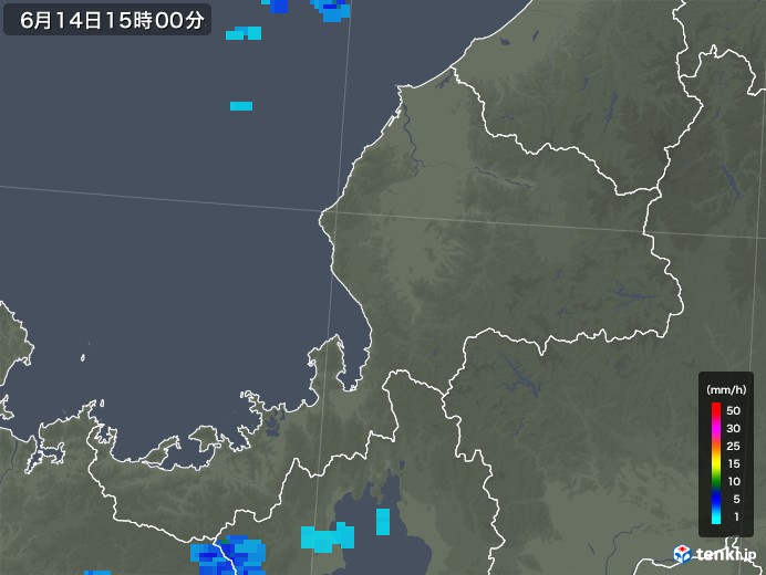 福井県の雨雲レーダー(2019年06月14日)