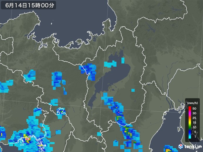 滋賀県の雨雲レーダー(2019年06月14日)