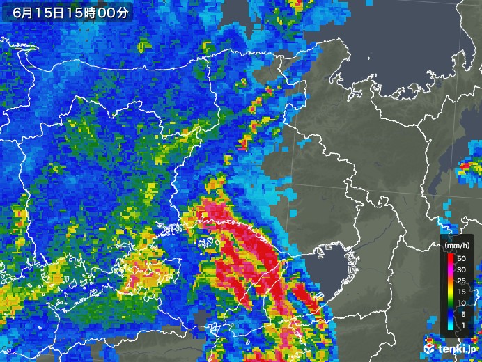 兵庫県の雨雲レーダー(2019年06月15日)