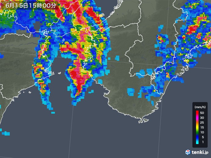 和歌山県の雨雲レーダー(2019年06月15日)