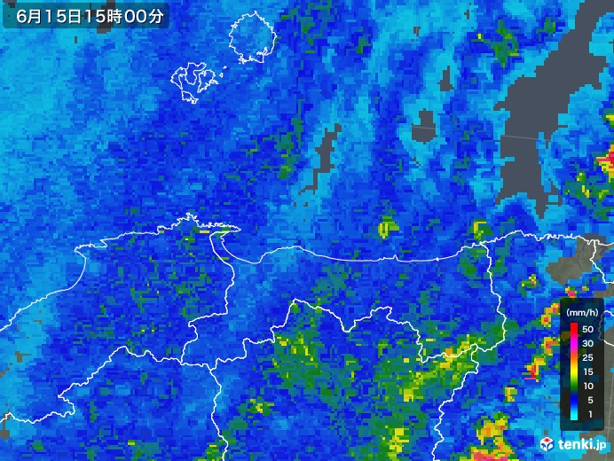 鳥取県の雨雲レーダー(2019年06月15日)