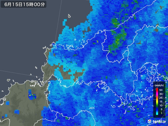 山口県の雨雲レーダー(2019年06月15日)