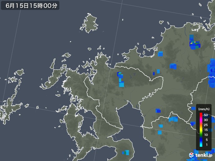 佐賀県の雨雲レーダー(2019年06月15日)
