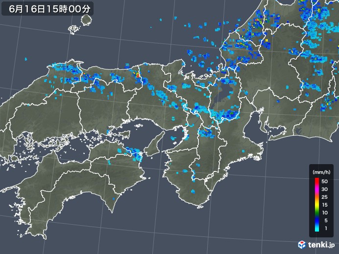 近畿地方の雨雲レーダー(2019年06月16日)