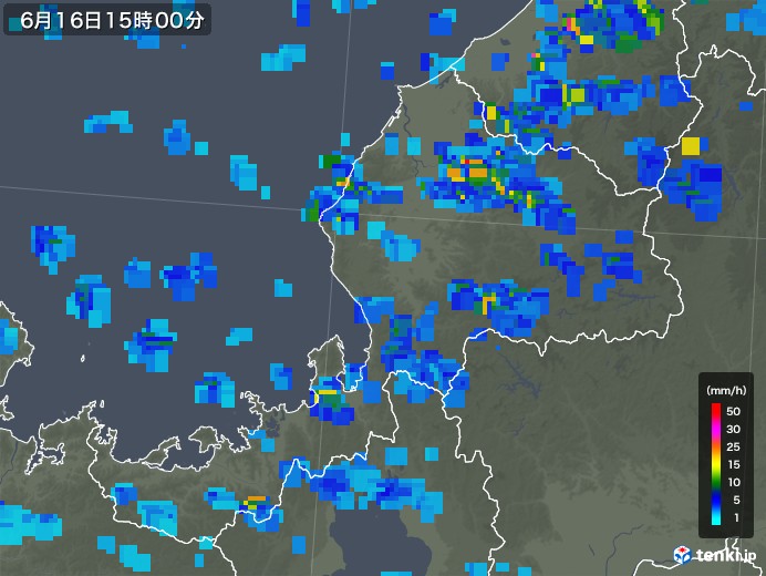 福井県の雨雲レーダー(2019年06月16日)