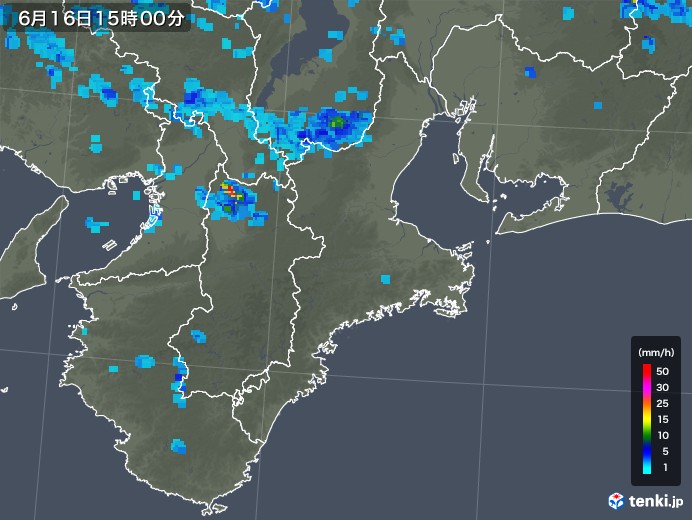 三重県の雨雲レーダー(2019年06月16日)