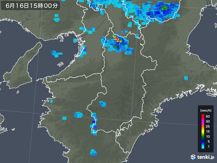 奈良県の雨雲レーダー(2019年06月16日)