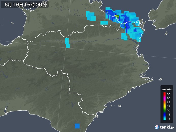 徳島県の雨雲レーダー(2019年06月16日)