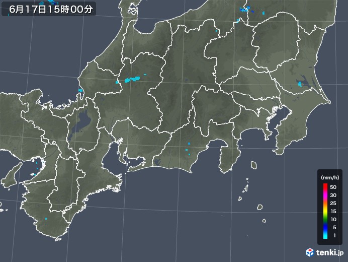東海地方の雨雲レーダー(2019年06月17日)