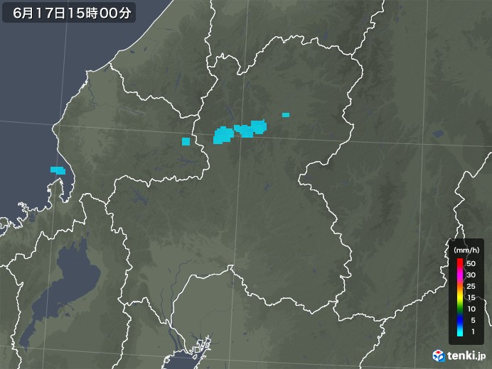 岐阜県の雨雲レーダー(2019年06月17日)