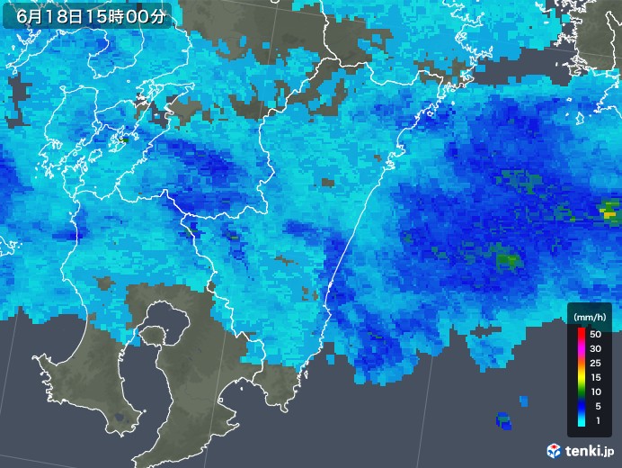 宮崎県の雨雲レーダー(2019年06月18日)