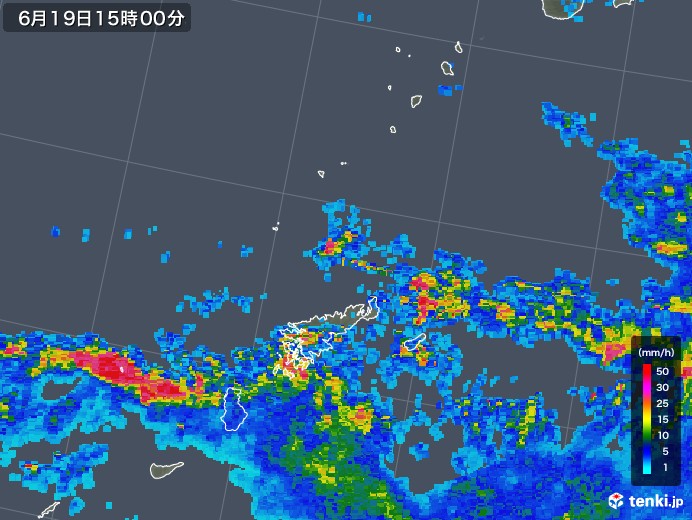 奄美諸島(鹿児島県)の雨雲レーダー(2019年06月19日)