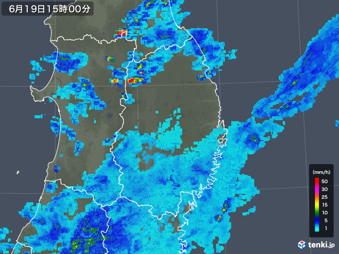 岩手県の雨雲レーダー(2019年06月19日)