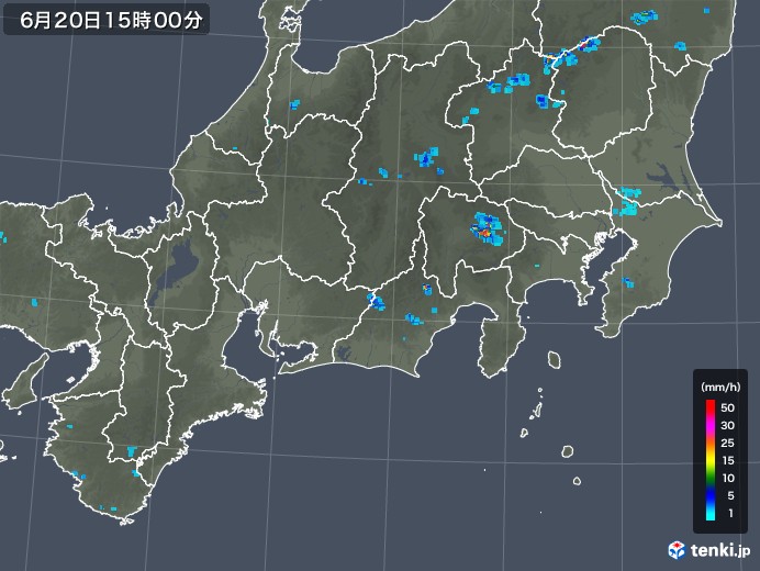 東海地方の雨雲レーダー(2019年06月20日)