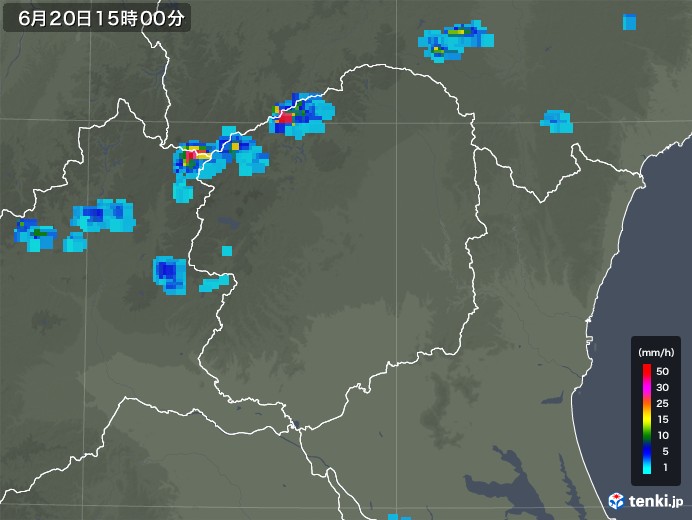 栃木県の雨雲レーダー(2019年06月20日)