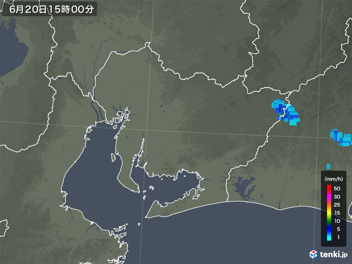 愛知県の雨雲レーダー(2019年06月20日)