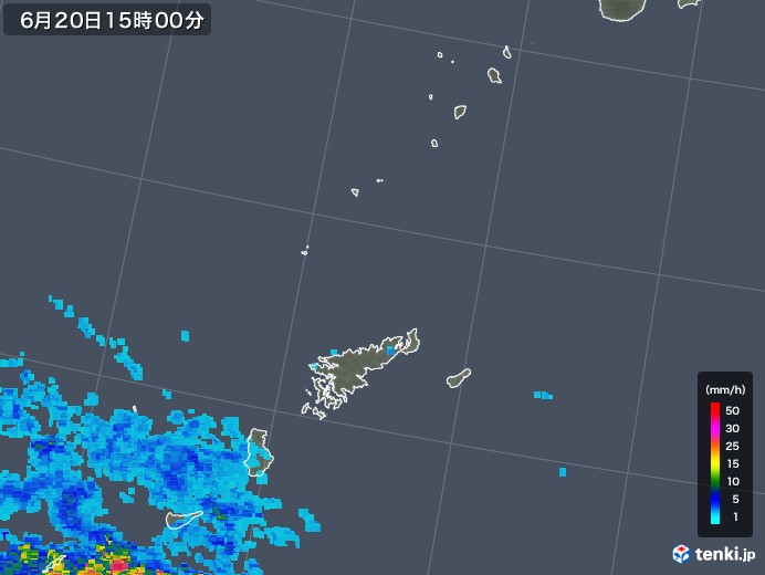 奄美諸島(鹿児島県)の雨雲レーダー(2019年06月20日)