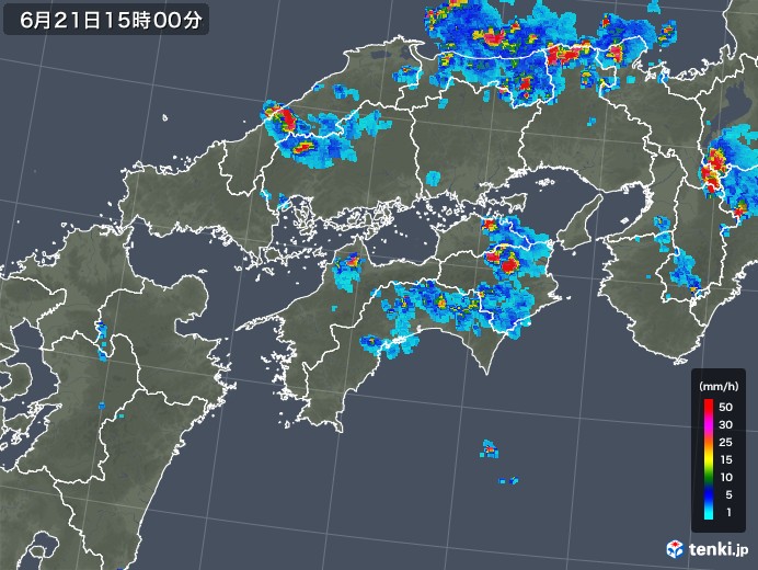 四国地方の雨雲レーダー(2019年06月21日)
