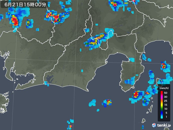 静岡県の雨雲レーダー(2019年06月21日)