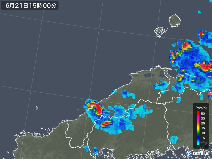島根県の雨雲レーダー(2019年06月21日)
