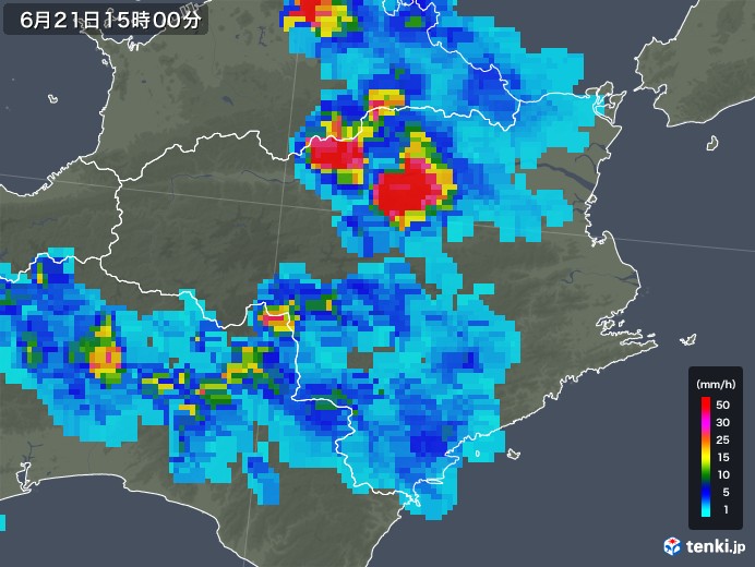 徳島県の雨雲レーダー(2019年06月21日)