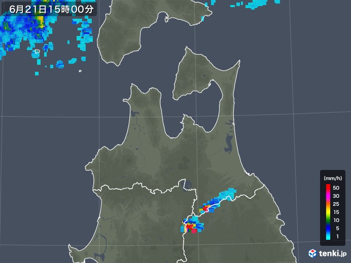 青森県の雨雲レーダー(2019年06月21日)
