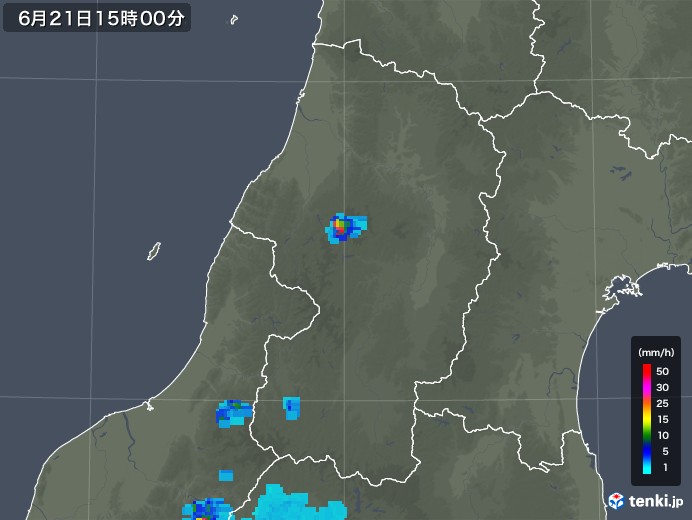 山形県の雨雲レーダー(2019年06月21日)
