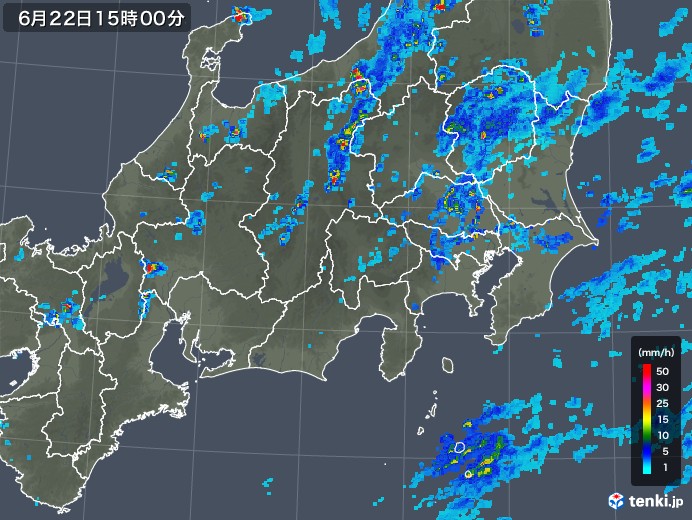 関東・甲信地方の雨雲レーダー(2019年06月22日)