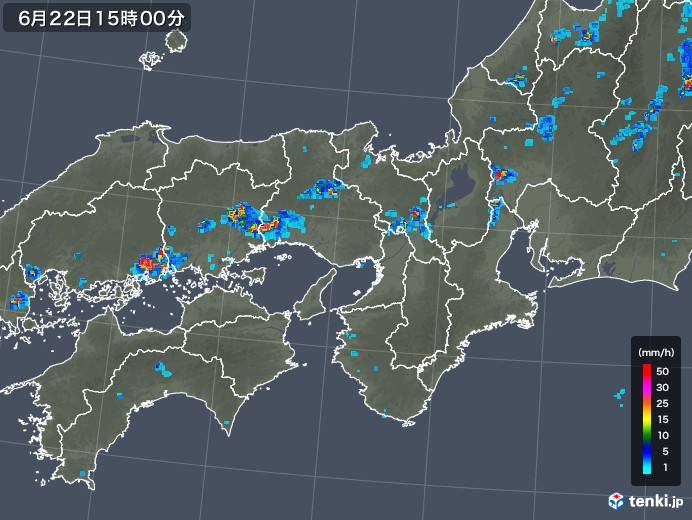 近畿地方の雨雲レーダー(2019年06月22日)