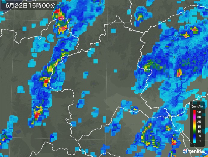 群馬県の雨雲レーダー(2019年06月22日)