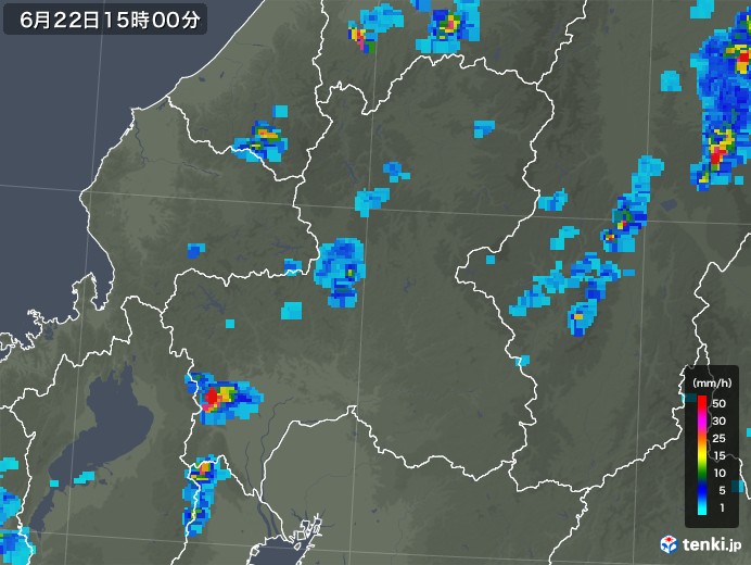 岐阜県の雨雲レーダー(2019年06月22日)