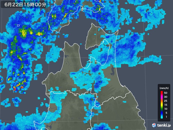 青森県の雨雲レーダー(2019年06月22日)