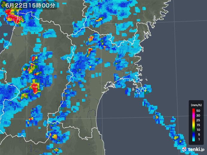 宮城県の雨雲レーダー(2019年06月22日)