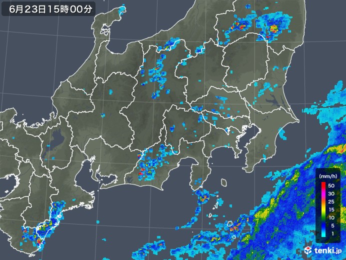 関東・甲信地方の雨雲レーダー(2019年06月23日)
