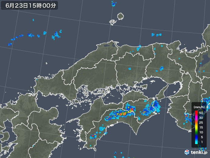 中国地方の雨雲レーダー(2019年06月23日)