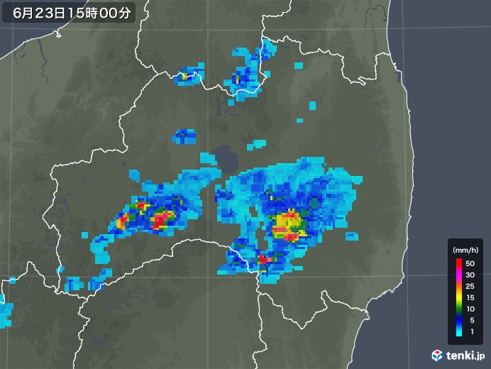 福島県の雨雲レーダー(2019年06月23日)