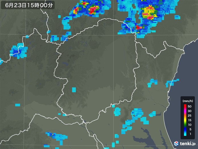 栃木県の雨雲レーダー(2019年06月23日)