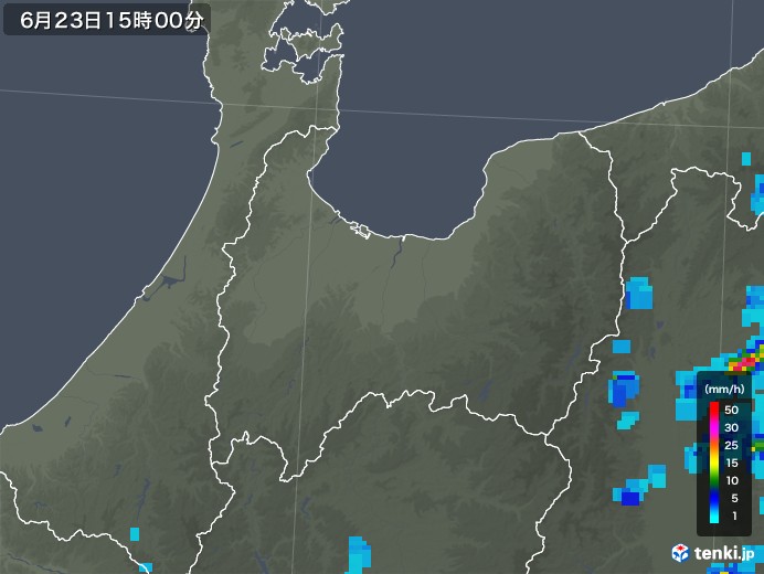 富山県の雨雲レーダー(2019年06月23日)