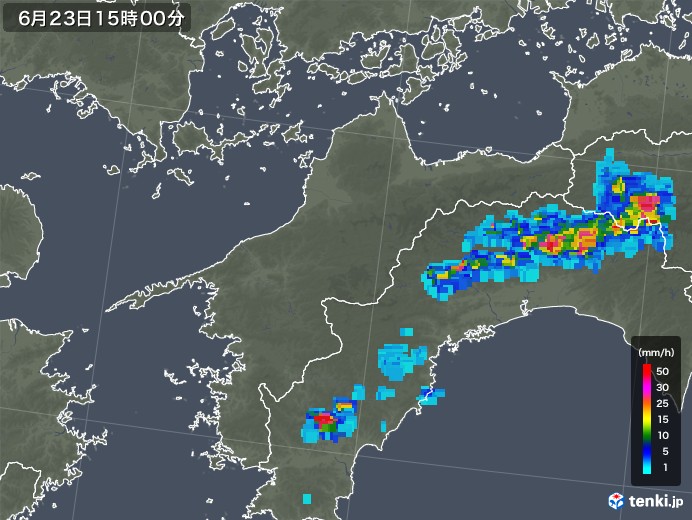 愛媛県の雨雲レーダー(2019年06月23日)