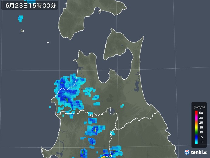 青森県の雨雲レーダー(2019年06月23日)