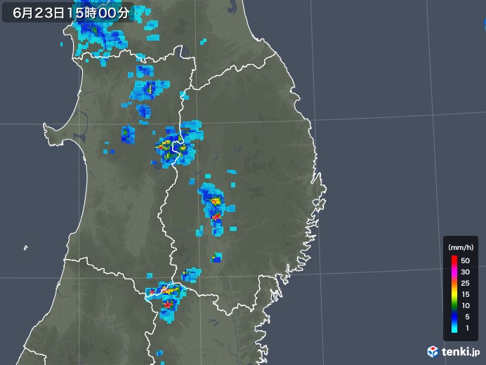 岩手県の雨雲レーダー(2019年06月23日)