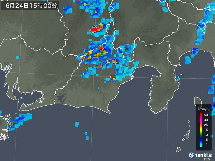 静岡県の雨雲レーダー(2019年06月24日)