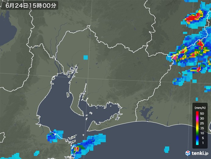 愛知県の雨雲レーダー(2019年06月24日)