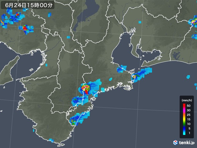 三重県の雨雲レーダー(2019年06月24日)